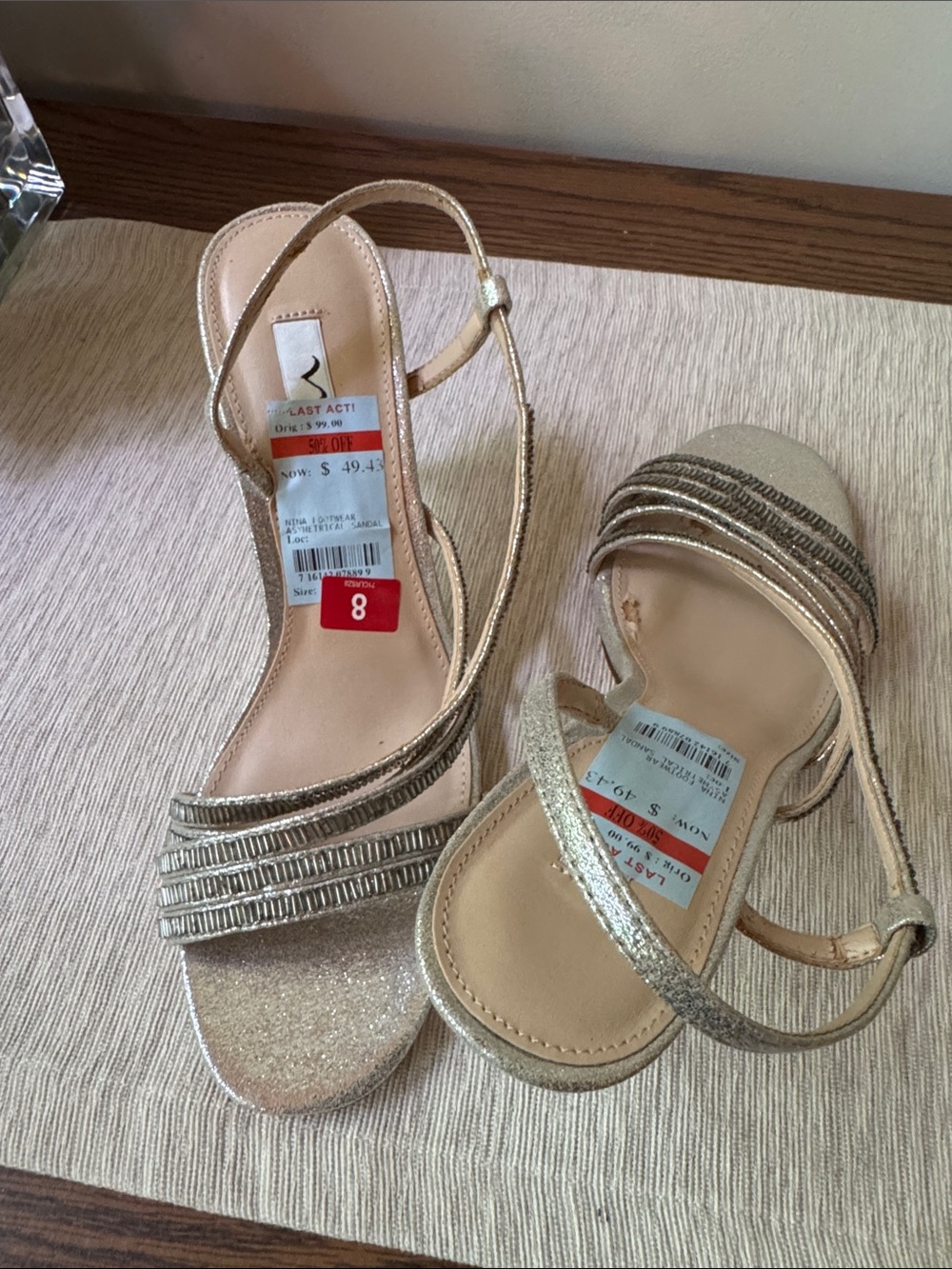 Nina Gold Glitter Strappy Heeled Sandals